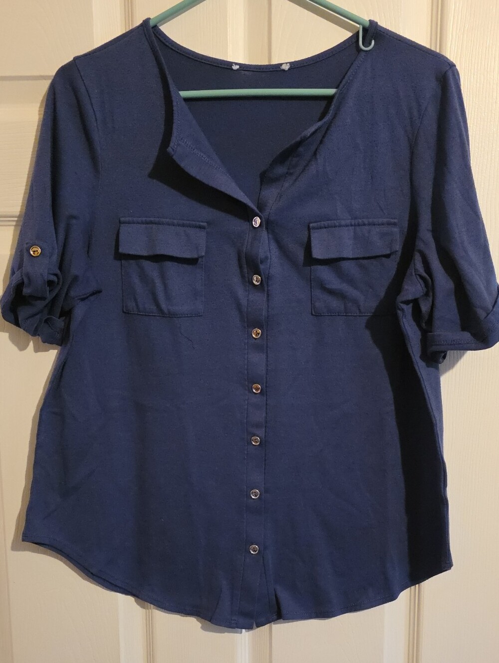 Women’s Navy Button-Front Blouse